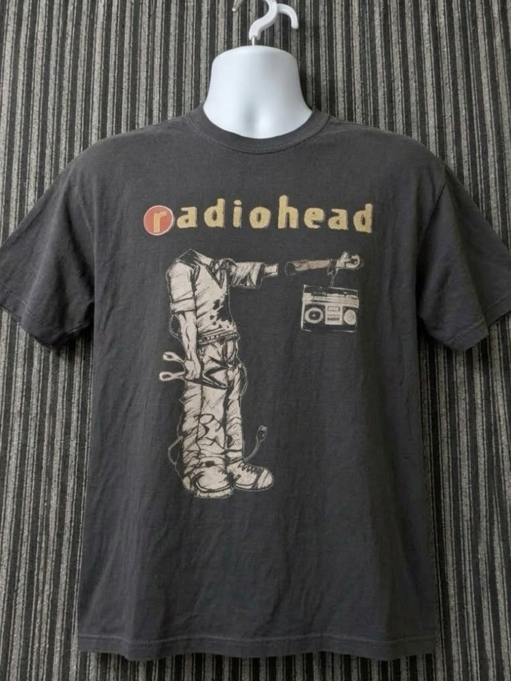 Gildan Radiohead Graphic Tee - Charcoal Black with Cream & Gold Print